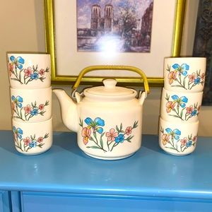 Vintage Cottagecore Otagiri Teapot Set Teapot & Six Cups Floral Design